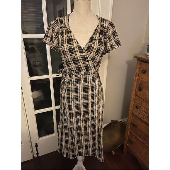 URBAN OUTFITTERS - Academia Grid Print Plaid True Wrap Dress size M - Picture 1 of 5